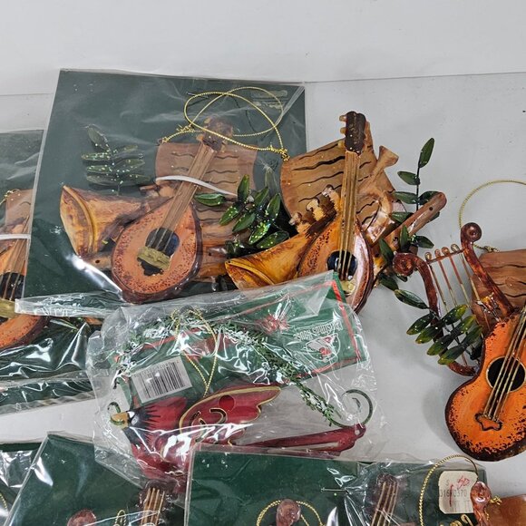 Musical Instrument Christmas Ornaments Set Of 10 Metal Cardinal Bird Lot - Picture 7 of 11